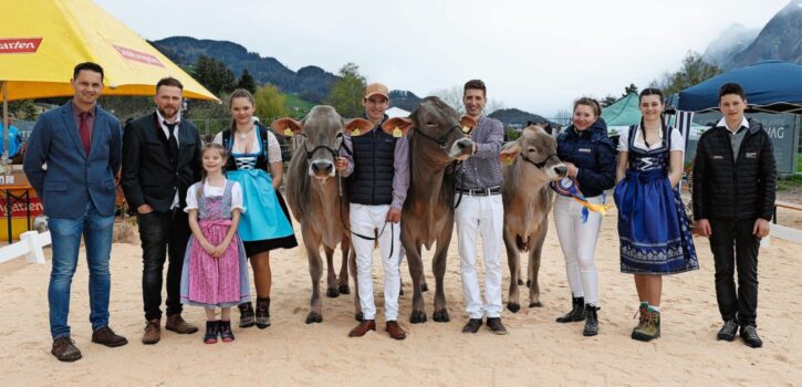 Sieger bei den Brown Swiss: die Brüder Salzgeber mit Vera und Roxanne sowie die Dritte Melissa (rechts) von Lara Keller aus Buchs.