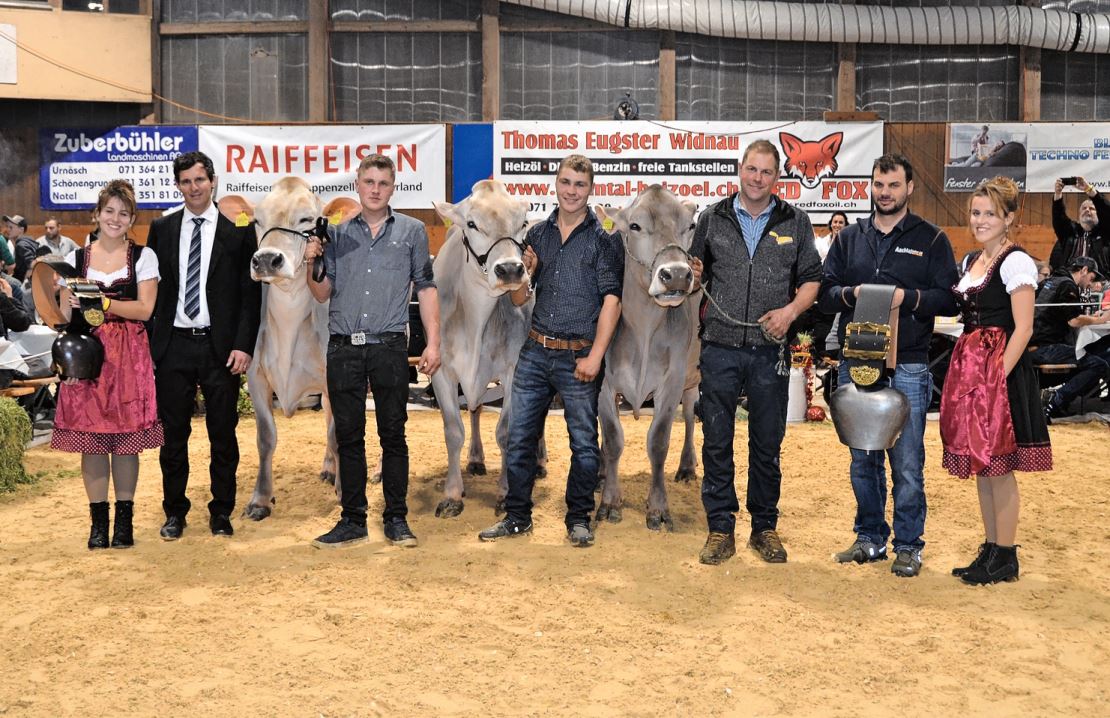 Die Champions: 3.-Platzierte Glöggli von Konrad Bodenmann, Champion Alessia und Vize-Champion Baley, beide von Hansueli Lanker (von links).